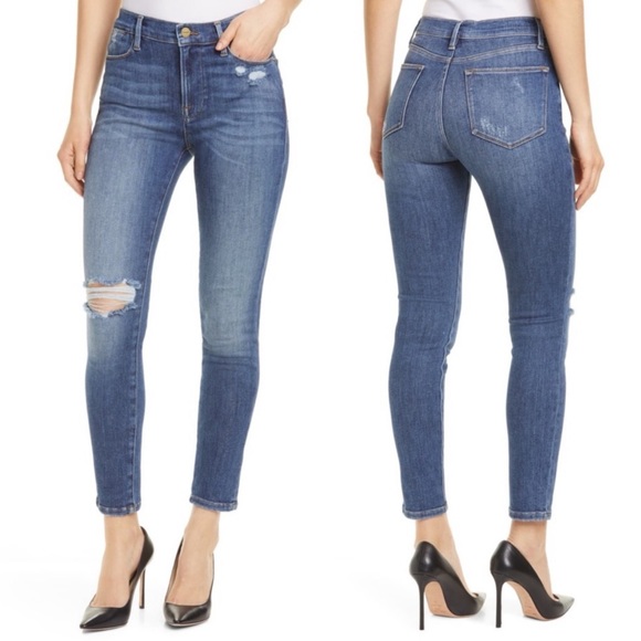 Frame Le High Skinny Distressed Jeans Saxon - Picture 7 of 7